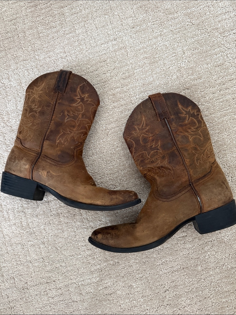 Ariat Heritage Western Brown Leather Cowboy Boots Youth Size 5 Distressed